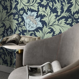 Green and Blue William Morris Wallpaper / Peel and Stick Wallpaper Removable Wallpaper Home Decor Wall Art Wall Decor Room Decor - D516