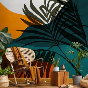 Lively Tropical Leaves Modern Abstract Wallpaper - C081