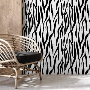 Black and White Abstract Leaf Wallpaper Modern Wallpaper Peel and Stick and Traditional Wallpaper - D607