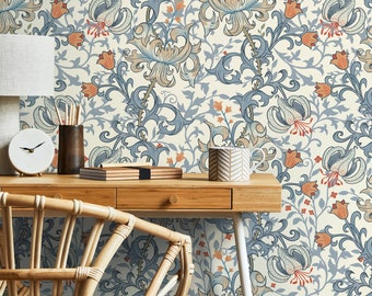 Floral William Morris Wallpaper / Peel and Stick Wallpaper Removable Wallpaper Home Decor Wall Art Wall Decor Room Decor - D031