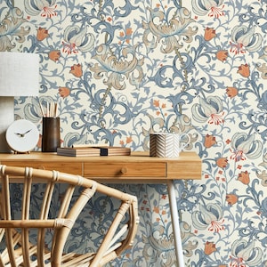 Floral William Morris Wallpaper / Peel and Stick Wallpaper Removable Wallpaper Home Decor Wall Art Wall Decor Room Decor - D031