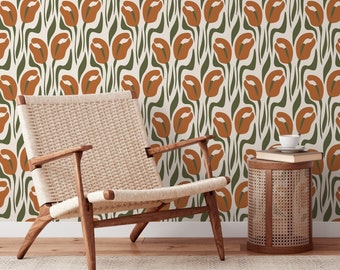 Retro Floral Wallpaper Vintage Wallpaper  Peel and Stick and Traditional Wallpaper - D653