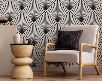 Black and White Art Deco Wallpaper Peel and Stick and Traditional Wallpaper - B078