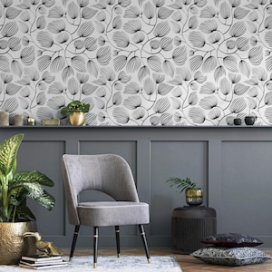 Black and White Leaves Wallpaper / Peel and Stick Wallpaper Removable Wallpaper Home Decor Wall Art Wall Decor Room Decor - C680