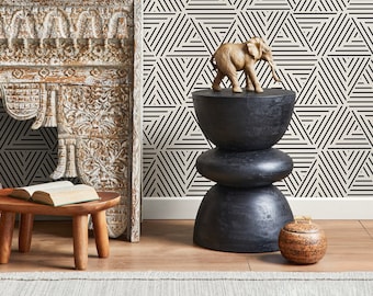 Black and White Geometric Wallpaper Modern Peel and Stick and Traditional Wallpaper - B077