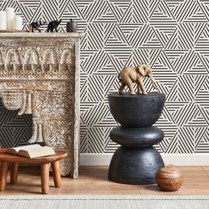 Black and White Geometric Wallpaper Modern Peel and Stick and Traditional Wallpaper - B077