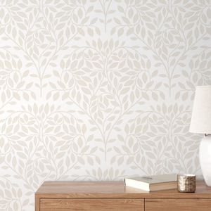 Minimalist Neutral Leaf Wallpaper / Peel and Stick Wallpaper Removable Wallpaper Home Decor Wall Art Wall Decor Room Decor - D034
