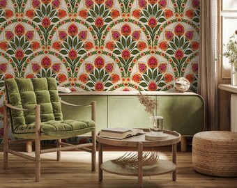 Floral Arches Wallpaper Boho Peel and Stick and Traditional Wallpaper - C452