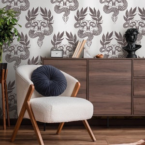 Skulls and Snake Boho Wallpaper / Peel and Stick Wallpaper Removable Wallpaper Home Decor Wall Art Wall Decor Room Decor - C720