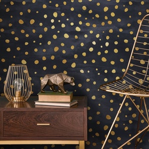 Navy and Gold Dots Wallpaper Peel and Stick and Traditional Wallpaper Non-Metallic Wallpaper - A142