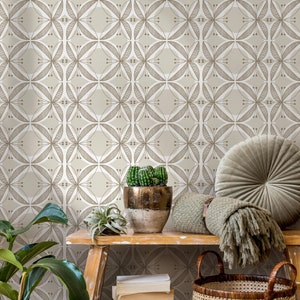 Beige Geometric Wallpaper / Peel and Stick Wallpaper Removable Wallpaper Home Decor Wall Art Wall Decor Room Decor - C845