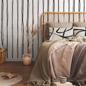 Black and White Boho Striped Wallpaper / Peel and Stick Wallpaper Removable Wallpaper Home Decor Wall Art Wall Decor Room Decor - C898