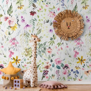 Watercolor Garden Wallpaper Floral Peel and Stick and Traditional Wallpaper - A648