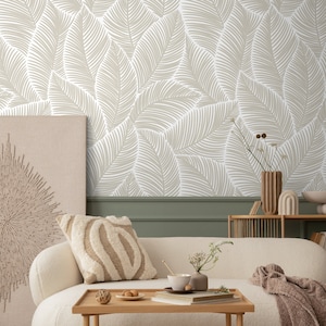 Neutral Leaf Wallpaper Boho Peel and Stick and Traditional Wallpaper - B521
