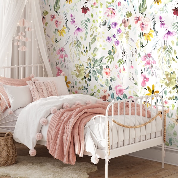 Watercolor Garden Wallpaper Floral Peel and Stick and Traditional Wallpaper - A648