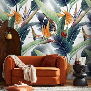 Tropical Floral Bird of Paradise Wallpaper Peel and Stick and Traditional Wallpaper - B037
