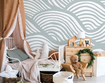 Wallpaper Peel and Stick Wallpaper Removable Wallpaper Home Decor Wall Art Wall Decor Room Decor / Pale Blue Rolling Waves Wallpaper - C599