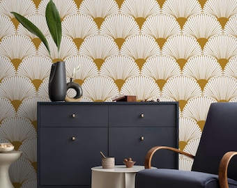 Yellow Art Deco Wallpaper Moder Peel and Stick and Traditional Wallpaper - B937
