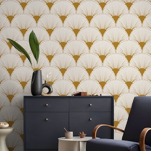 Yellow Art Deco Wallpaper Moder Peel and Stick and Traditional Wallpaper - B937