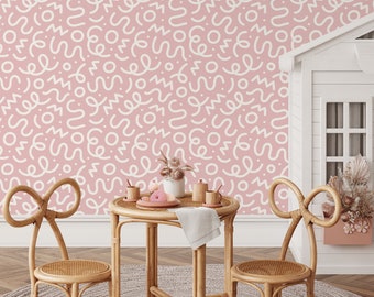 Pink Abstract Wallpaper Nursery Wallpaper Modern Wallpaper Peel and Stick Wallpaper Home Decor - D577