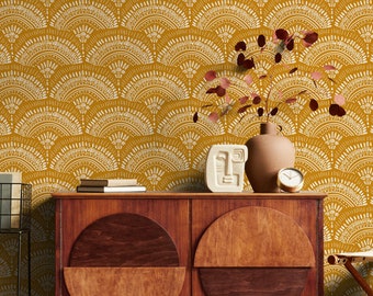 Mustard Arches Boho Wallpaper Peel and Stick and Traditional Wallpaper - B767