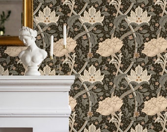 Taupe Floral William Morris Wallpaper /  Peel and Stick Wallpaper Removable Wallpaper Home Decor Wall Art Wall Decor Room Decor - C991