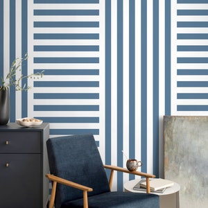 Blue Striped Wallpaper Modern Geometric Wallpaper Peel and Stick and Traditional Wallpaper - D738