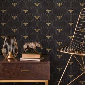 Dining Room Wallpaper Honeycomb Wallpaper For Dining Room Faux Gold Peel And Stick Dark Gold Wallpaper Bee Wallpaper Art Deco Wall - ZAEZ