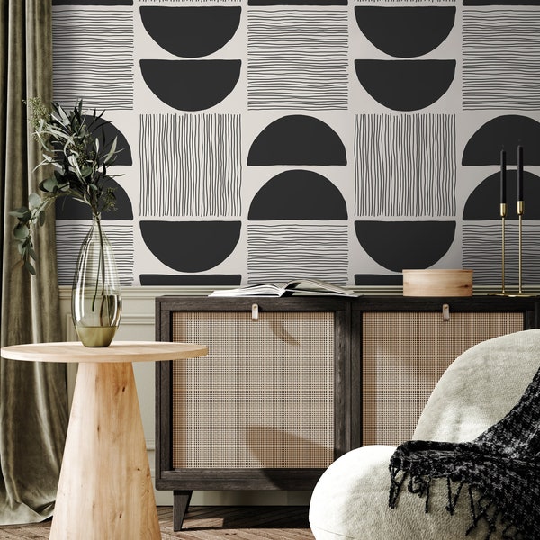 Geometric Abstract Wallpaper Boho Peel and Stick and Traditional Wallpaper - C243