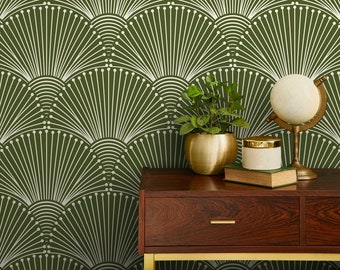 Green Modern Palms Wallpaper Peel and Stick and Traditional Wallpaper - B936