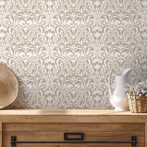 Beige Victorian Wallpaper / Peel and Stick Wallpaper Removable Wallpaper Home Decor Wall Art Wall Decor Room Decor - D364