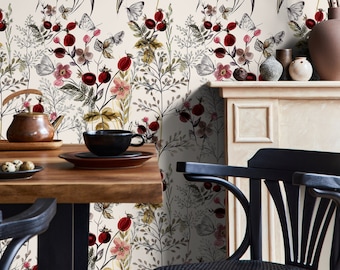 Vintage Wildflower Wallpaper Peel and Stick and Traditional Wallpaper - A494
