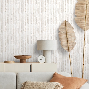 Neutral Boho Herringbone Wallpaper Peel and Stick and Traditional Wallpaper - C357