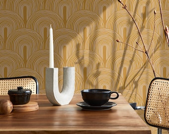 Mustard Boho Abstract Wallpaper Peel and Stick and Traditional Wallpaper - C257