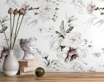 Neutral Vintage Peony Wallpaper / Peel and Stick Wallpaper Removable Wallpaper Home Decor Wall Art Wall Decor Room Decor - D023