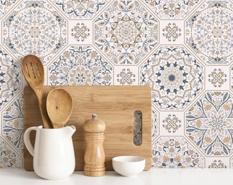 Portuguese Tile Wallpaper Peel and Stick and Traditional Wallpaper - B872