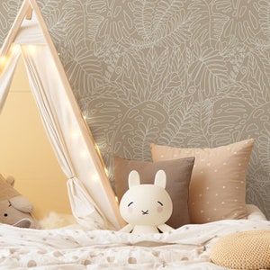 Beige Leaf Boho Wallpaper / Peel and Stick Wallpaper Removable Wallpaper Home Decor Wall Art Wall Decor Room Decor - C945