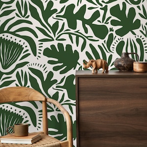 Olive Green Floral Wallpaper Abstract Wallpaper Peel and Stick and Traditional Wallpaper - D706