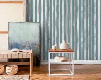 Light Blue Lines Wallpaper Boho Striped Wallpaper Peel and Stick and Traditional Wallpaper - D765
