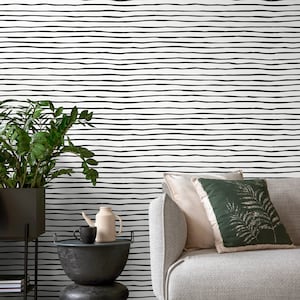 Black and White Striped Wallpaper Boho Wallpaper Peel and Stick and Traditional Wallpaper - D772