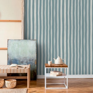 Light Blue Lines Wallpaper Boho Striped Wallpaper Peel and Stick and Traditional Wallpaper - D765
