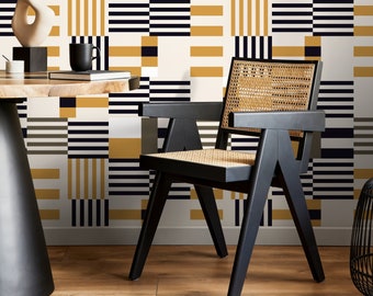 Geometric Wallpaper Modern Black and Yellow Wallpaper Peel and Stick and Traditional Wallpaper - D847