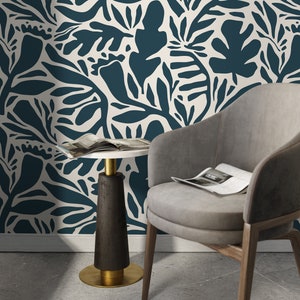 Dark Blue Leaves Wallpaper Abstract Wallpaper Peel and Stick and Traditional Wallpaper - D699