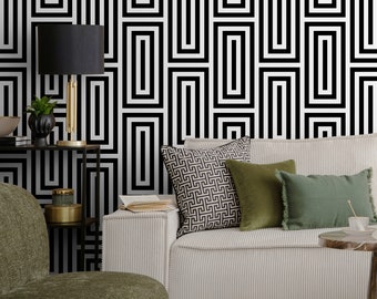 Black and White Modern Wallpaper Geometric Peel and Stick and Traditional Wallpaper - B098