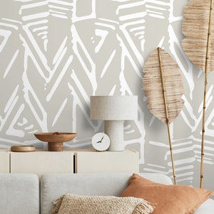 Wallpaper Peel and Stick Wallpaper Removable Wallpaper Home Decor Wall Art Wall Decor Room Decor / White and Beige Abstract Wallpaper- D959