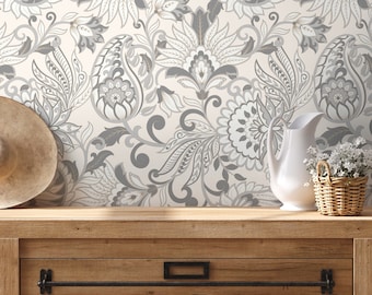 Neutral Victorian Vintage Wallpaper / Peel and Stick Wallpaper Removable Wallpaper Home Decor Wall Art Wall Decor Room Decor - D088