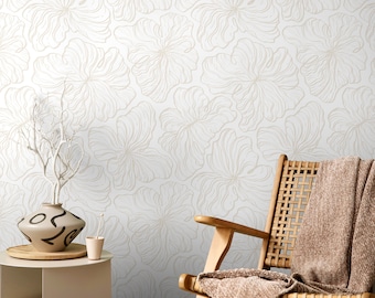 Beige Floral Pattern Wallpaper / Peel and Stick Wallpaper Removable Wallpaper Home Decor Wall Art Wall Decor Room Decor - C669