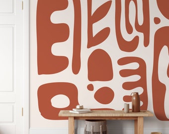 Orange Abstract Art Mural Modern Wallpaper Peel and Stick Wallpaper Home Decor - D595