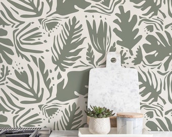 Leaf Abstract Wallpaper Boho Wallpaper Peel and Stick and Traditional Wallpaper - D668