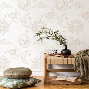 Celestial Vintage Beige & White Wallpaper - ZABB